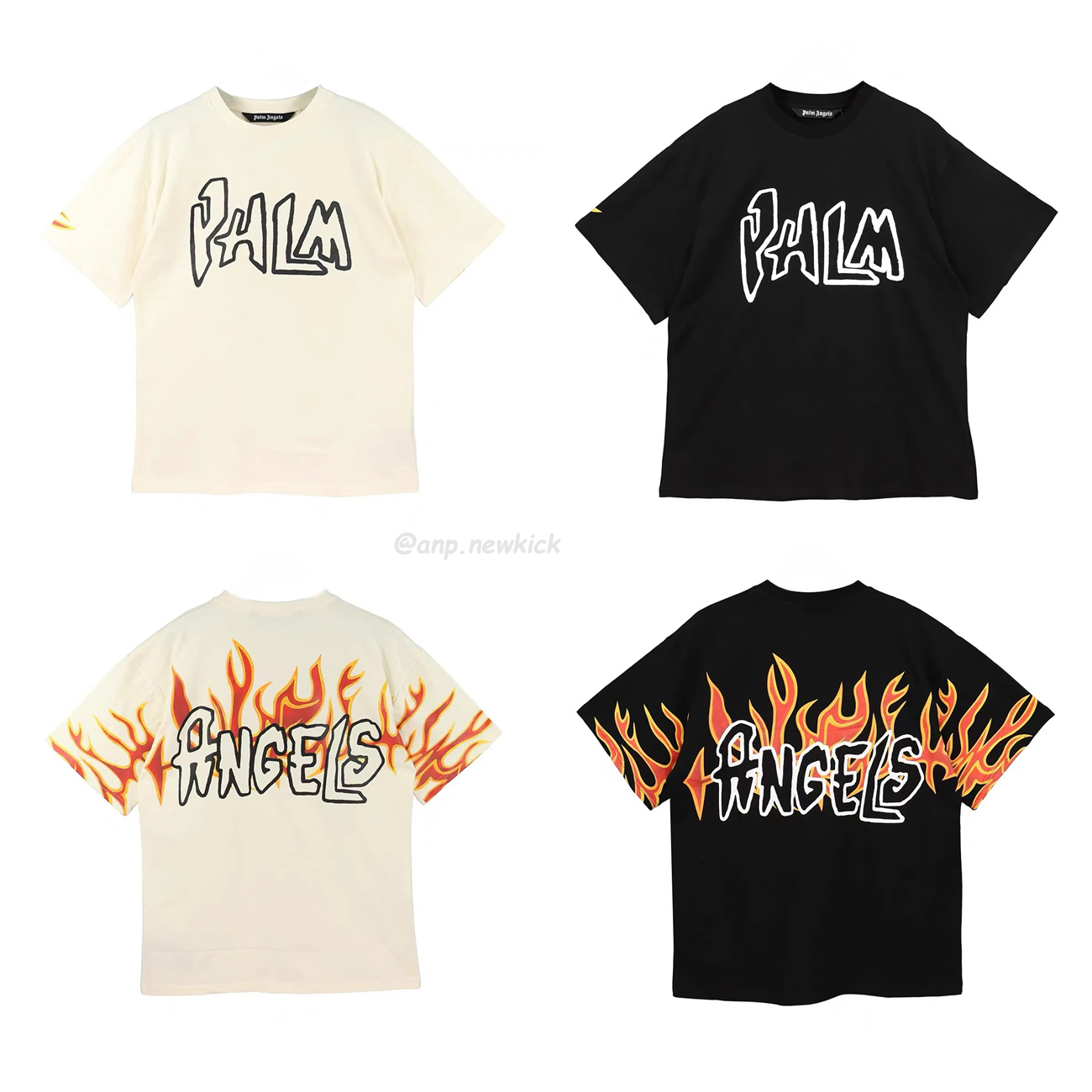 Palm Angels Graffiti Flame T Shirt Shorts Black White (1) - newkick.cc